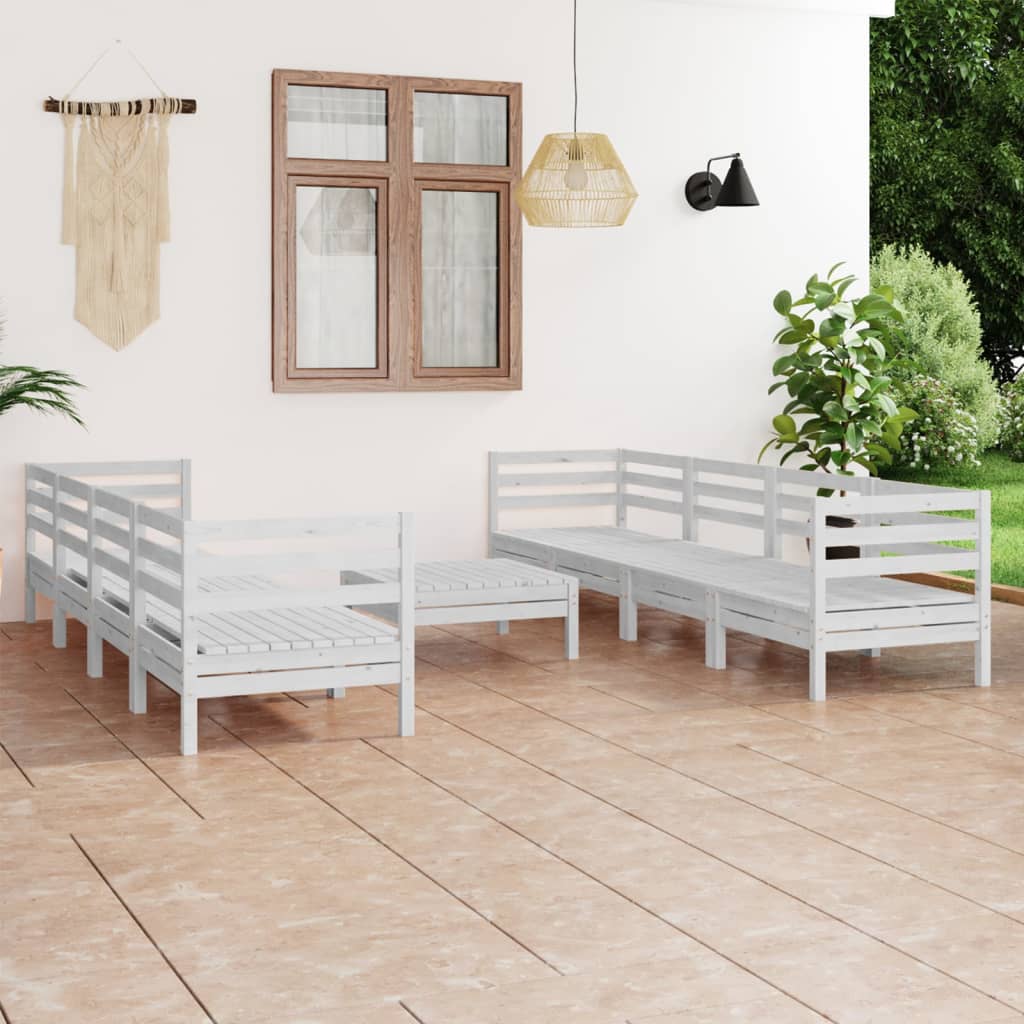 9-tlg. Garten-Lounge-Set Weiß Massivholz Kiefer | Stepinfit