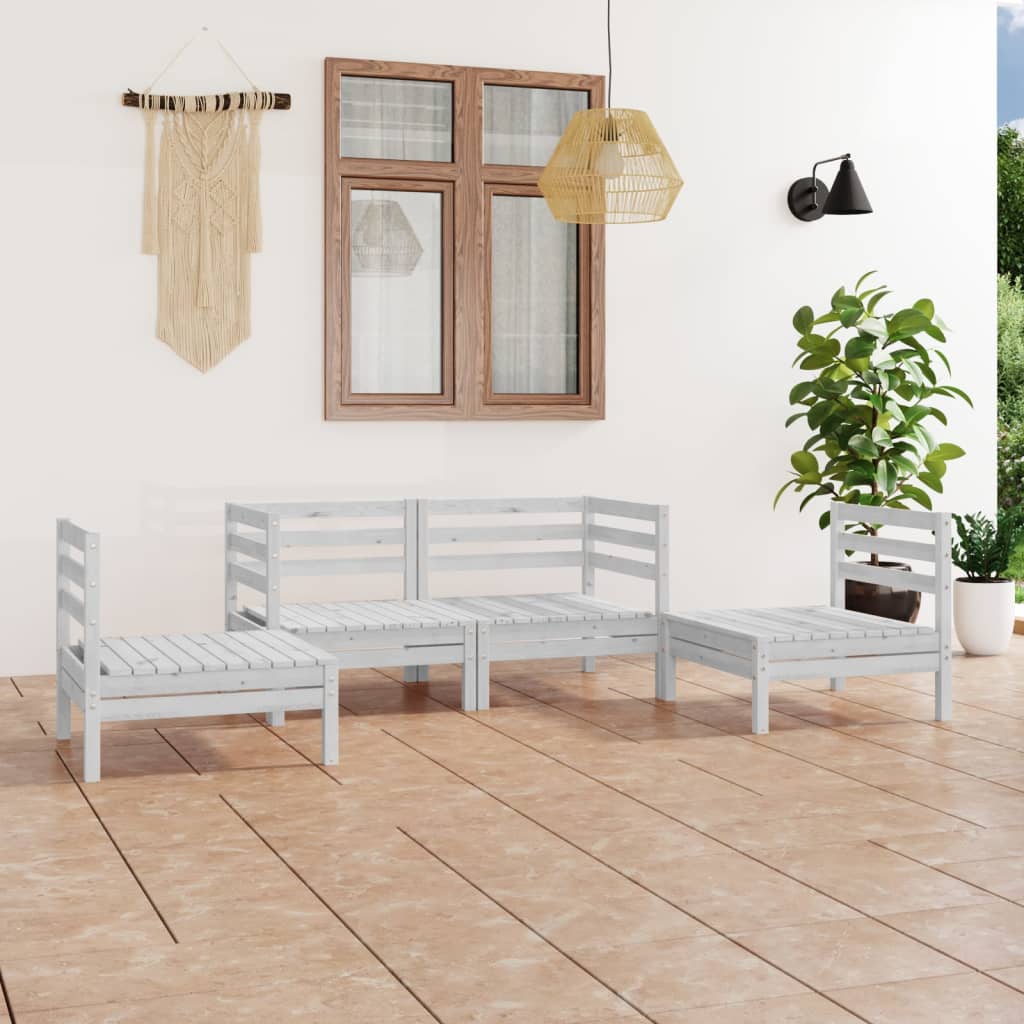 vidaXL Set mobilier de grădină, 4 piese, alb, lemn masiv de pin vidaXL imagine model 2022