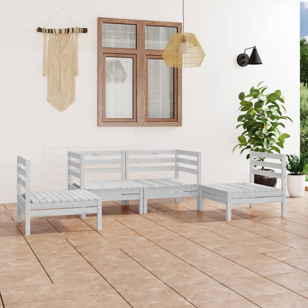 vidaXL 4-tlg. Garten-Lounge-Set Weiß Kiefer Massivholz