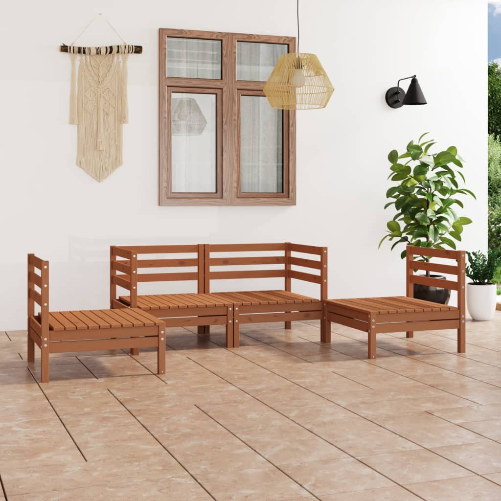 4-tlg. Garten-Lounge-Set Honigbraun Massivholz Kiefer