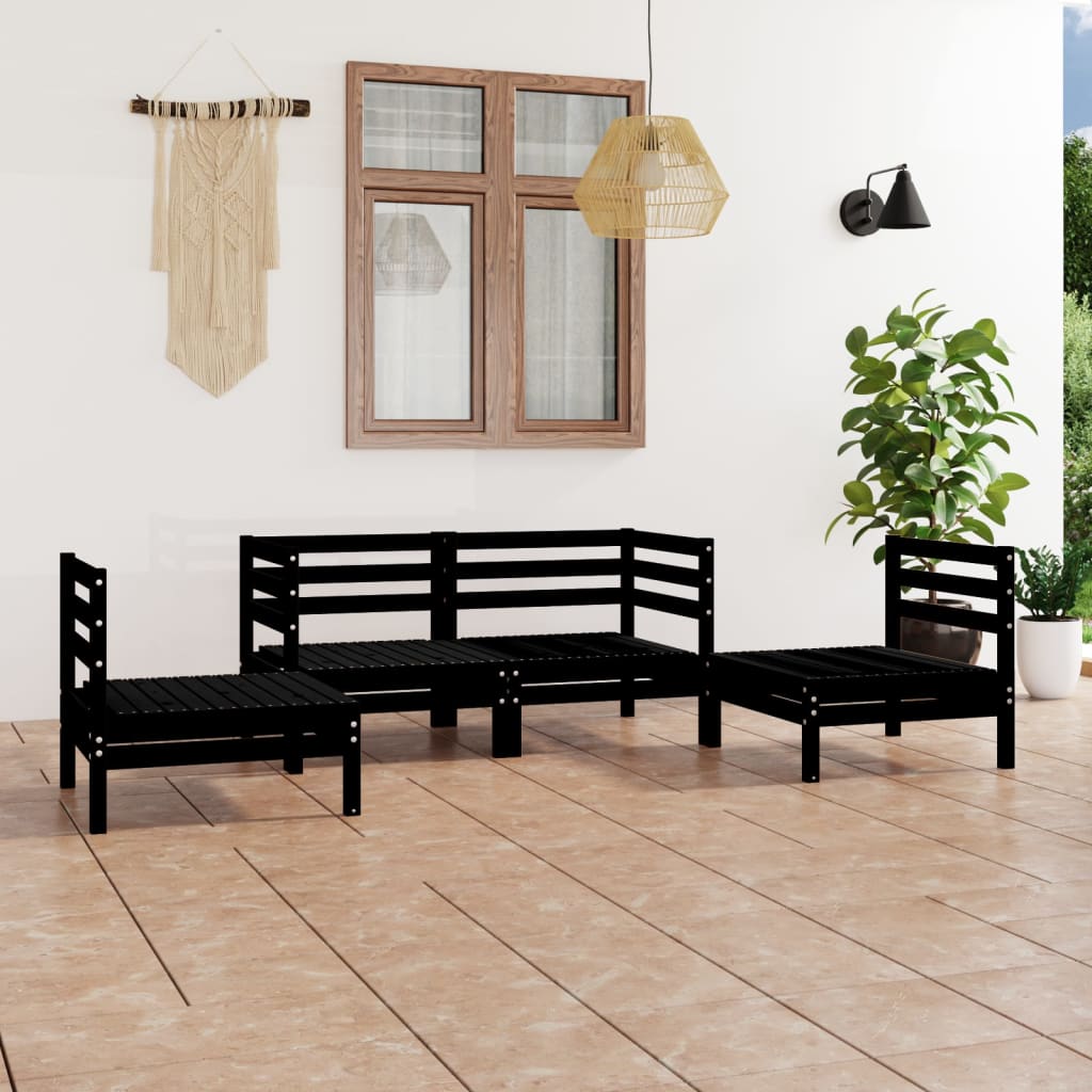 vidaXL Set mobilier de grădină, 4 piese, negru, lemn masiv de pin vidaXL imagine model 2022