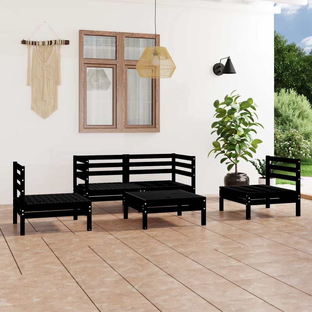 Set mobilier de grădină, 5 piese, negru, lemn masiv de pin