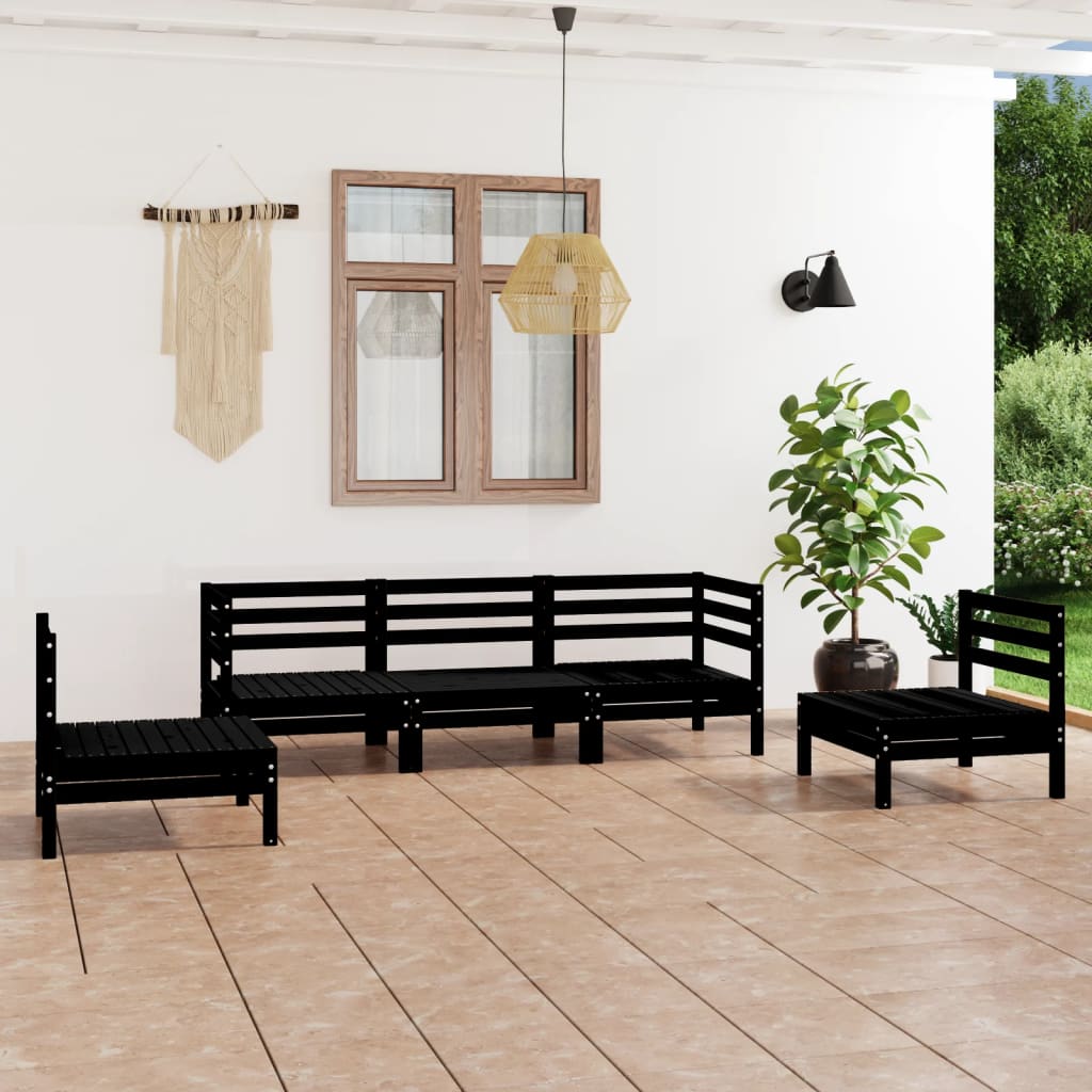 vida XL 5-tlg. Garten-Lounge-Set Schwarz Massivholz Kiefer