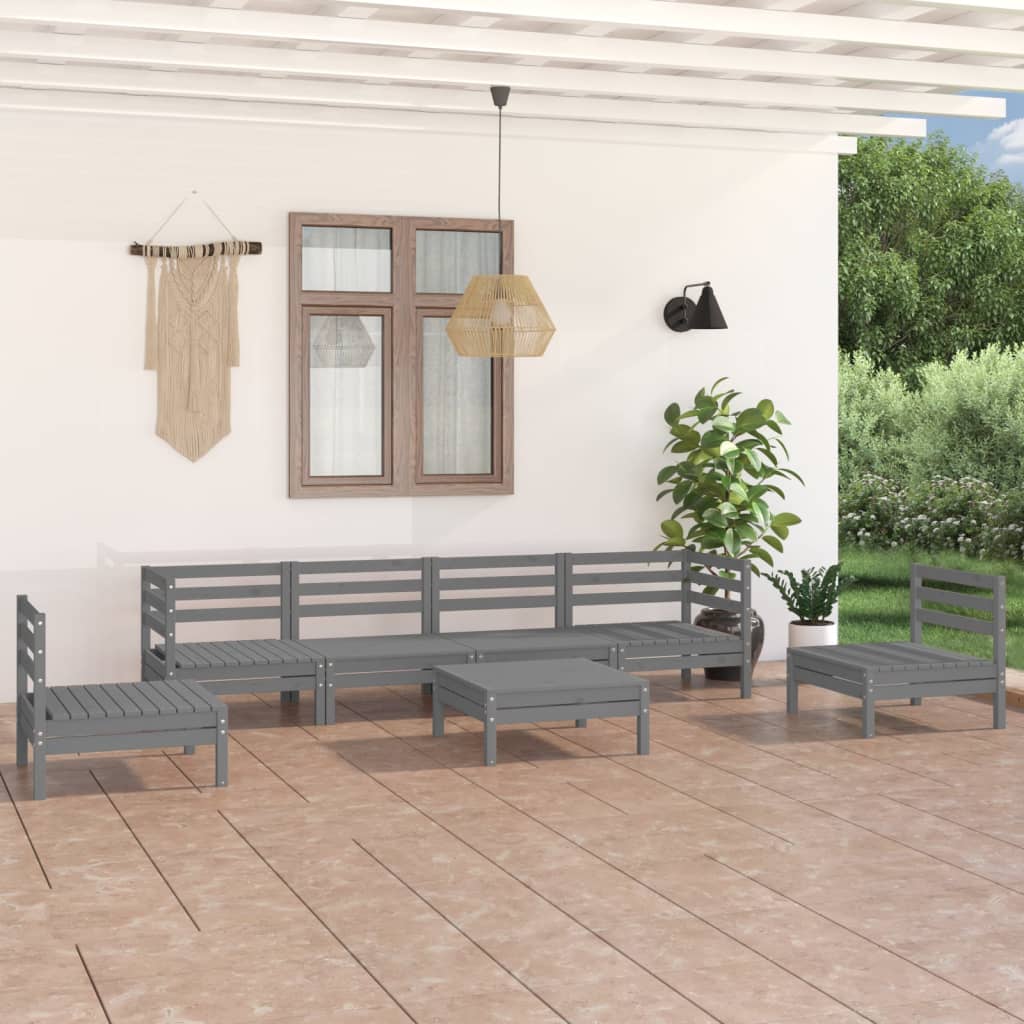 vidaXL 7-tlg. Garten-Lounge-Set Grau Kiefer Massivholz