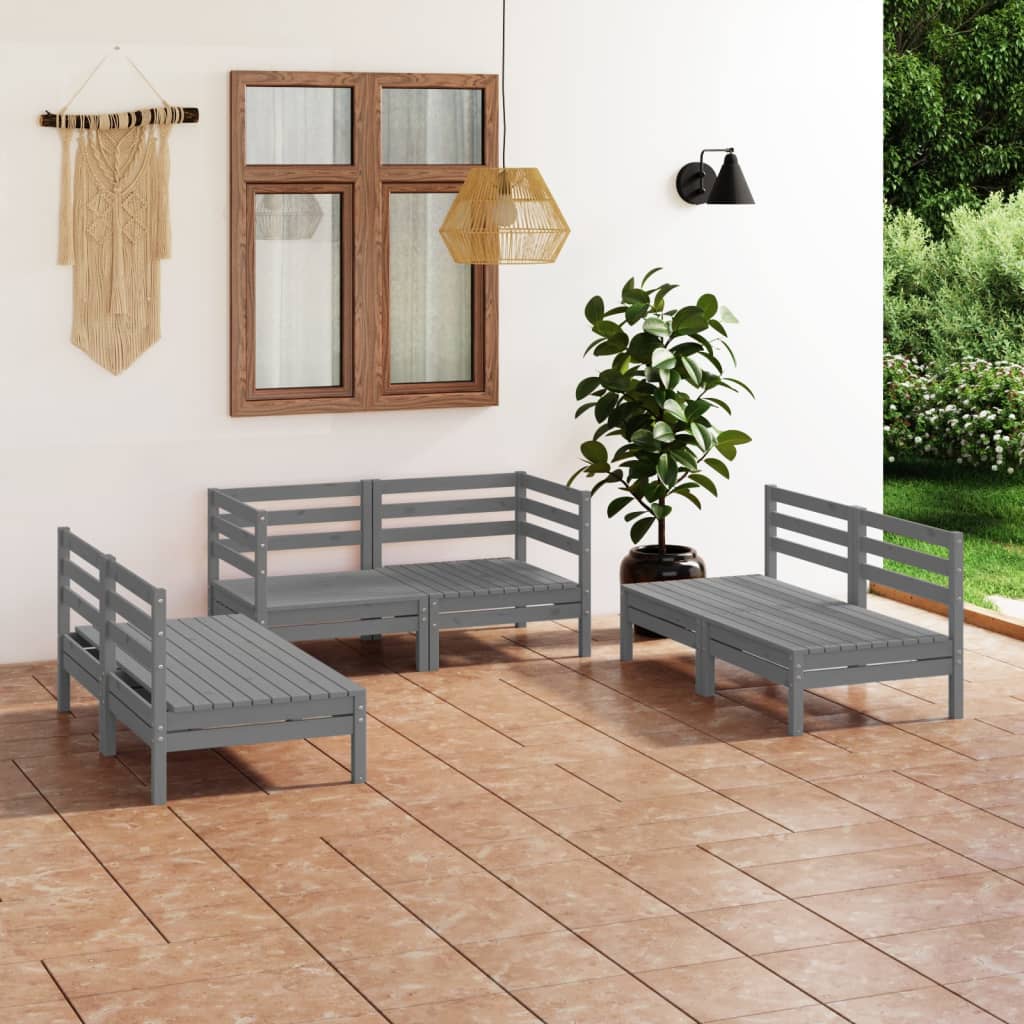 vidaXL 6-tlg. Garten-Lounge-Set Grau Massivholz Kiefer