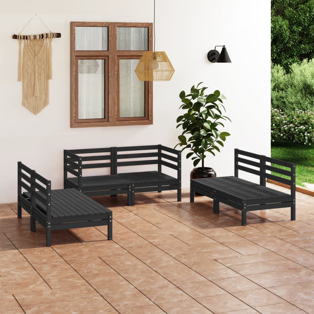 6-tlg. Garten-Lounge-Set Schwarz Massivholz Kiefer