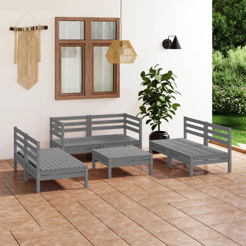 Salon de jardin 7 pcs Gris Bois de pin massif
