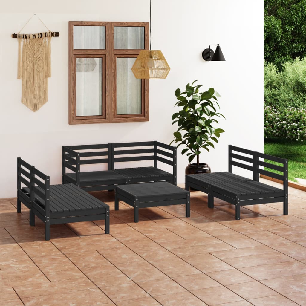 Salon de jardin 7 pcs Noir Bois de pin massif