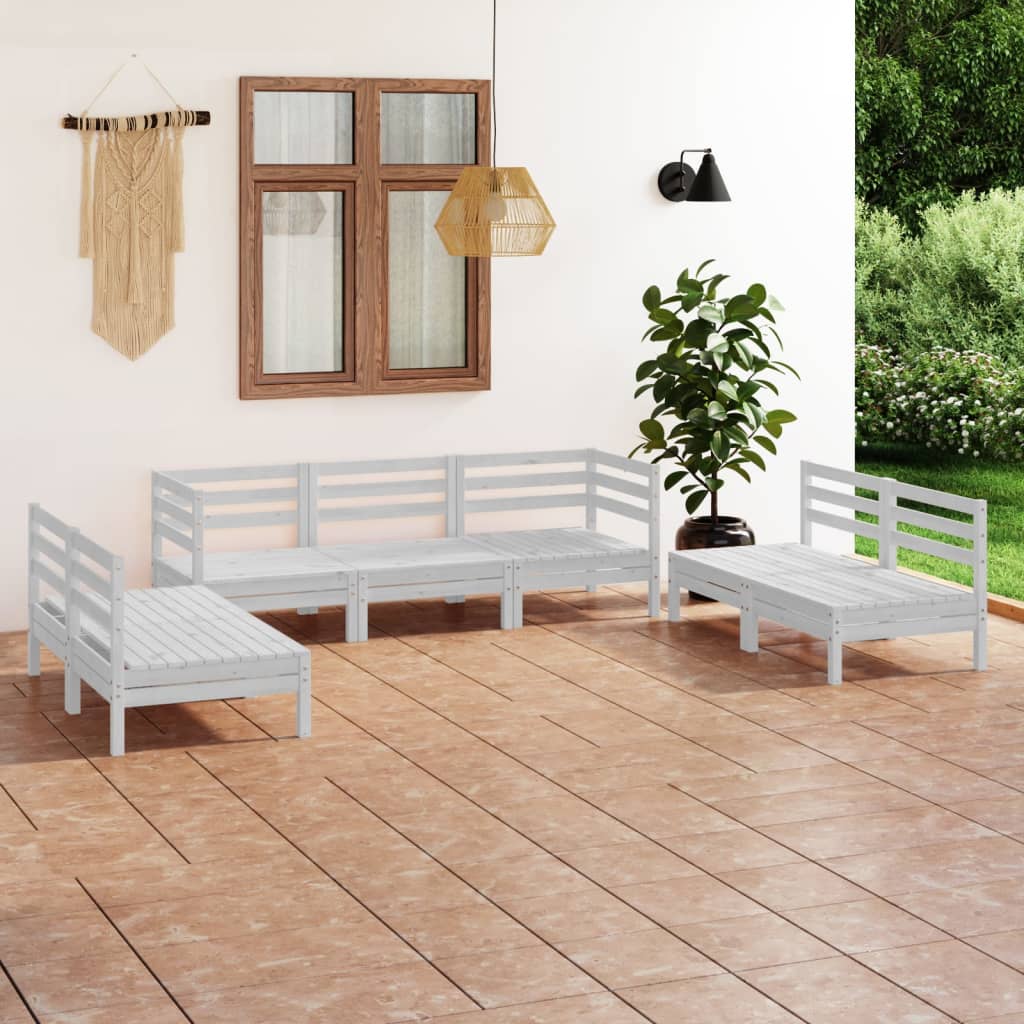 Salon de jardin 7 pcs Blanc Bois de pin massif