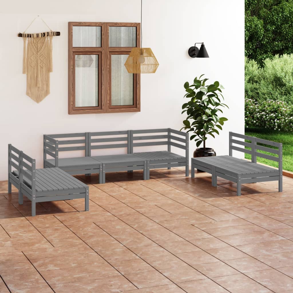 Salon de jardin 7 pcs Gris Bois de pin massif