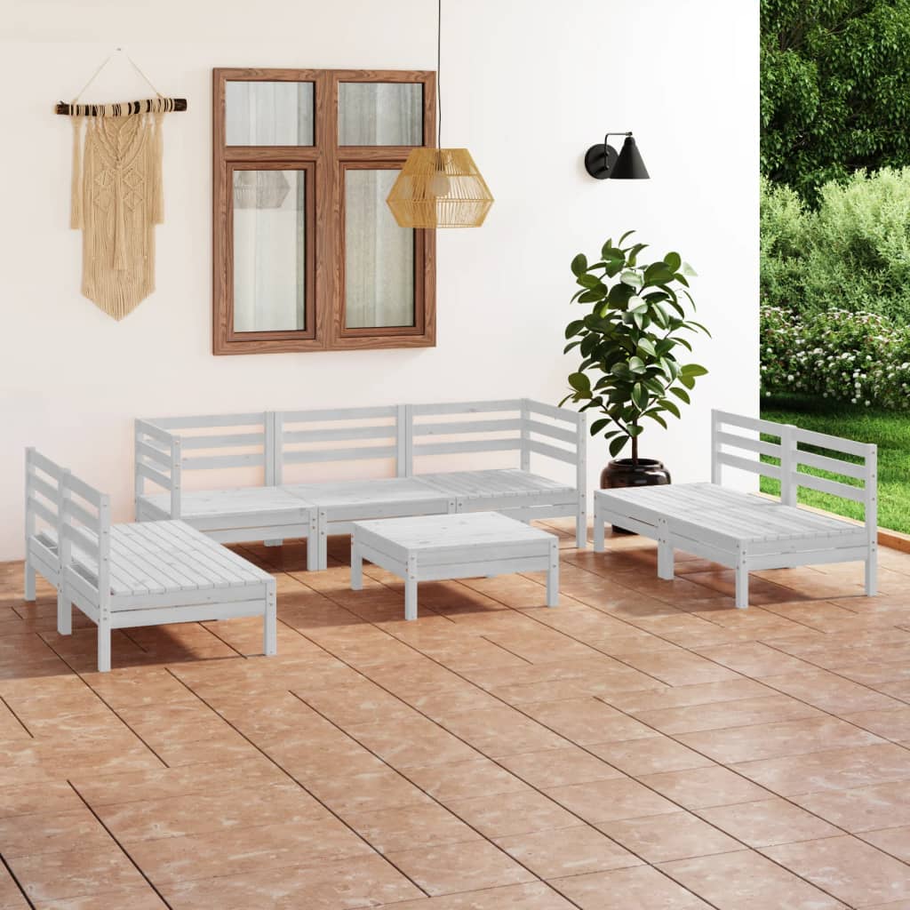 vidaXL Set mobilier de grădină, 8 piese, alb, lemn masiv de pin Mobila Laguna imagine noua