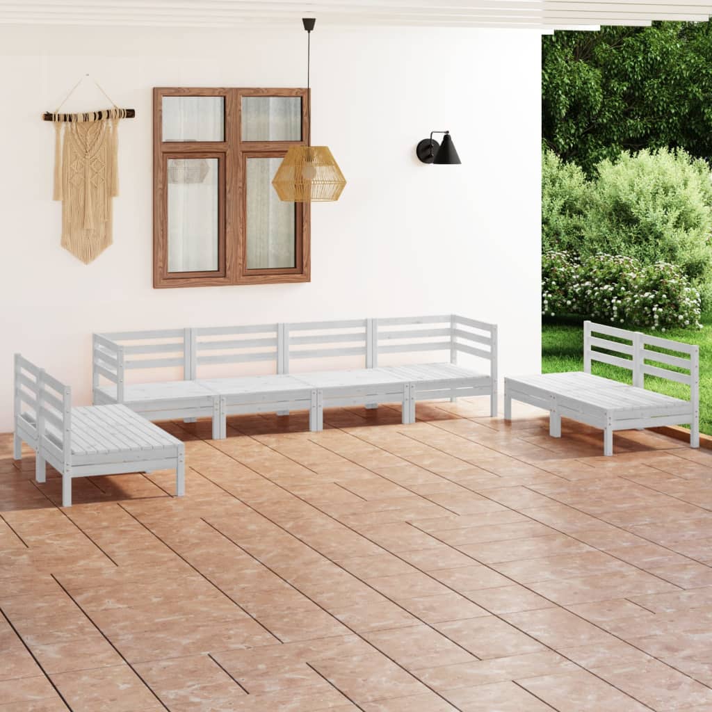 Zestaw wypoczynkowy ogrodowy, biały, drewno sosnowe, 6x sofa środkowa, 2x sofa narożna