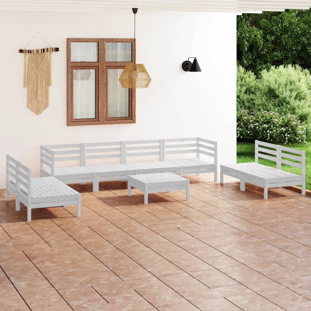 vidaXL 9-tlg. Garten-Lounge-Set Weiß Massivholz Kiefer