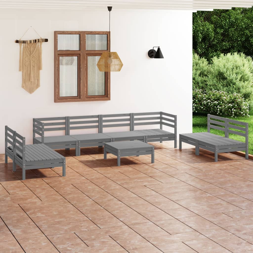 9-tlg. Garten-Lounge-Set Grau Massivholz Kiefer