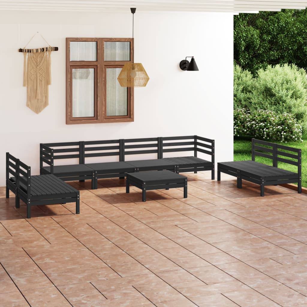 Salon de jardin 9 pcs Noir Bois de pin massif