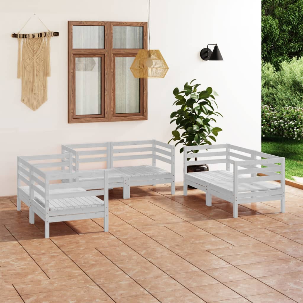vidaXL Set mobilier de grădină, 6 piese, alb, lemn masiv de pin vidaXL