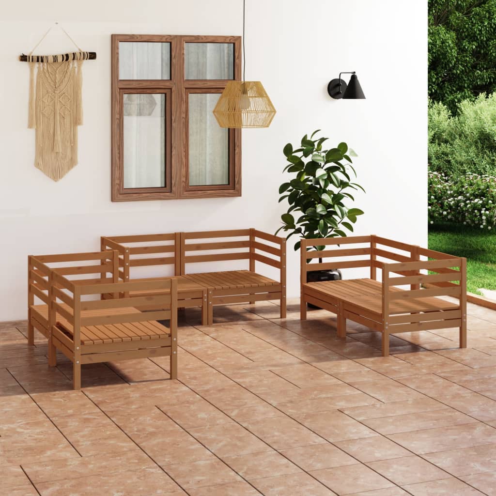 6-tlg. Garten-Lounge-Set Honigbraun Massivholz Kiefer