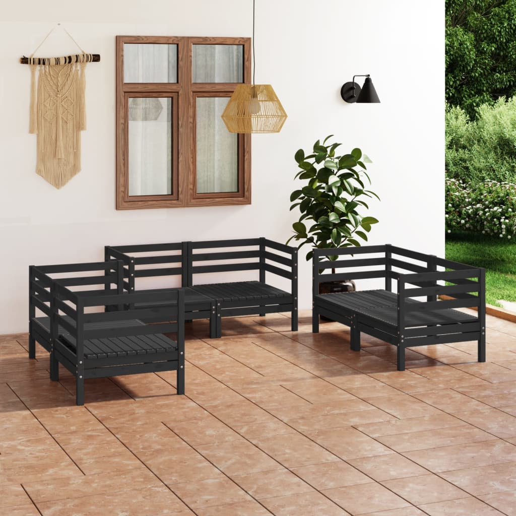 vidaXL 6-tlg. Garten-Lounge-Set Schwarz Massivholz Kiefer