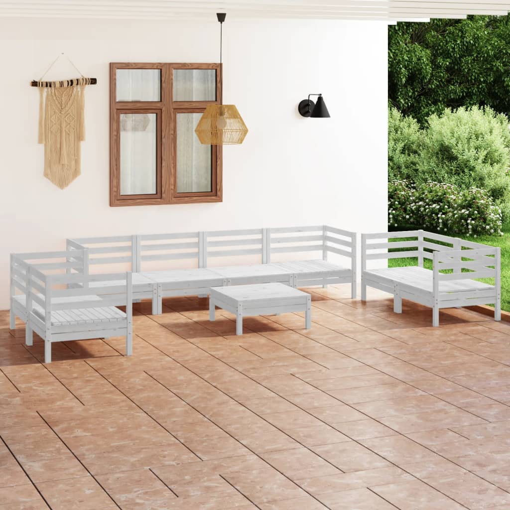 vidaXL Set mobilier de grădină, 9 piese, alb, lemn masiv de pin Mobila Laguna imagine noua