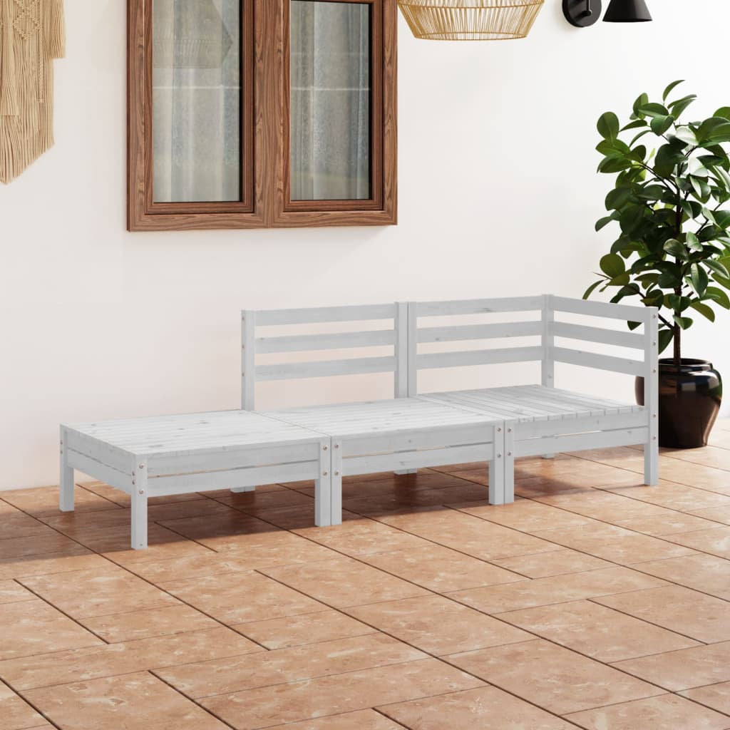 vidaXL 3-tlg. Garten-Lounge-Set Weiß Massivholz Kiefer