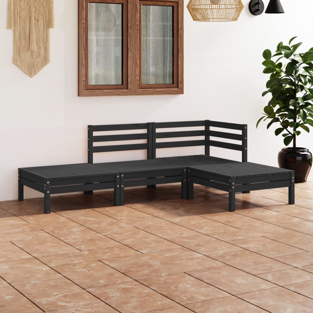 vidaXL 4-tlg. Garten-Lounge-Set Massivholz Kiefer Schwarz