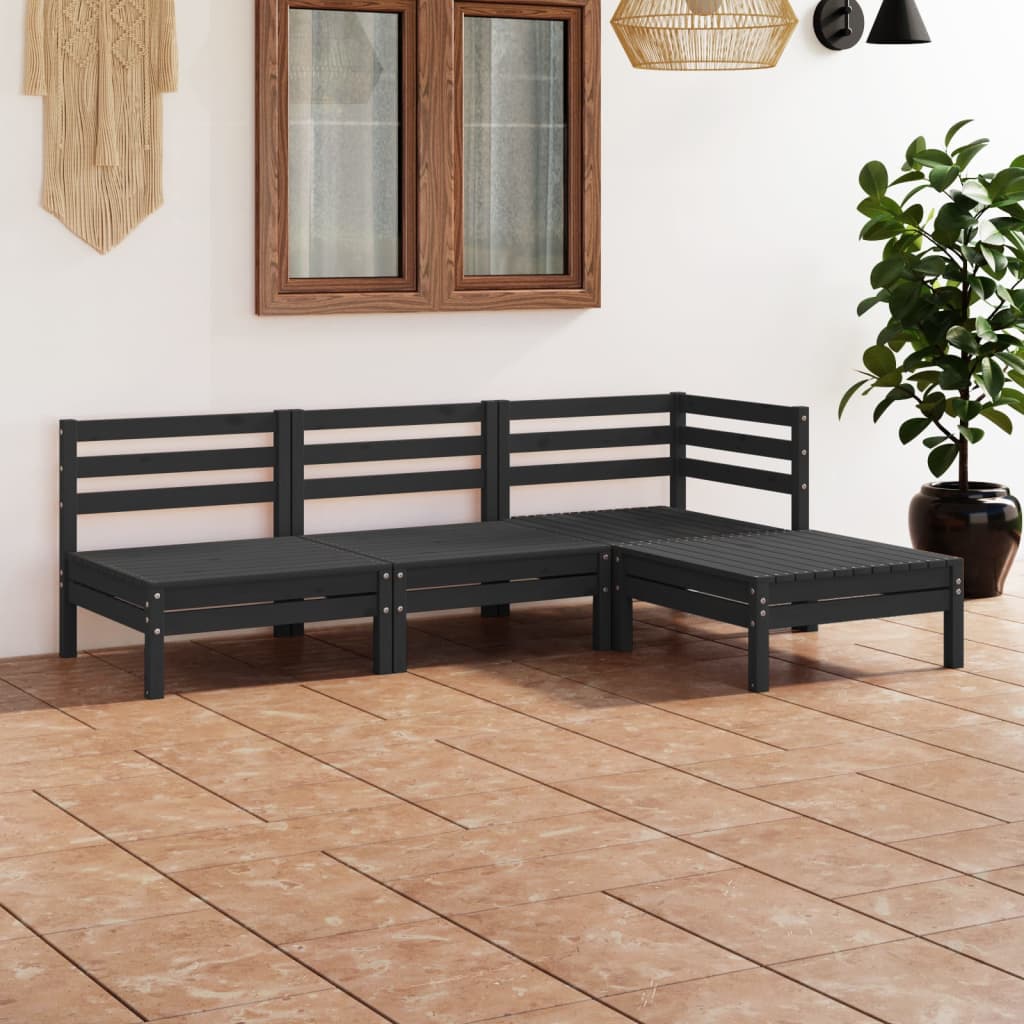 vidaXL 4-tlg. Garten-Lounge-Set Massivholz Kiefer Schwarz