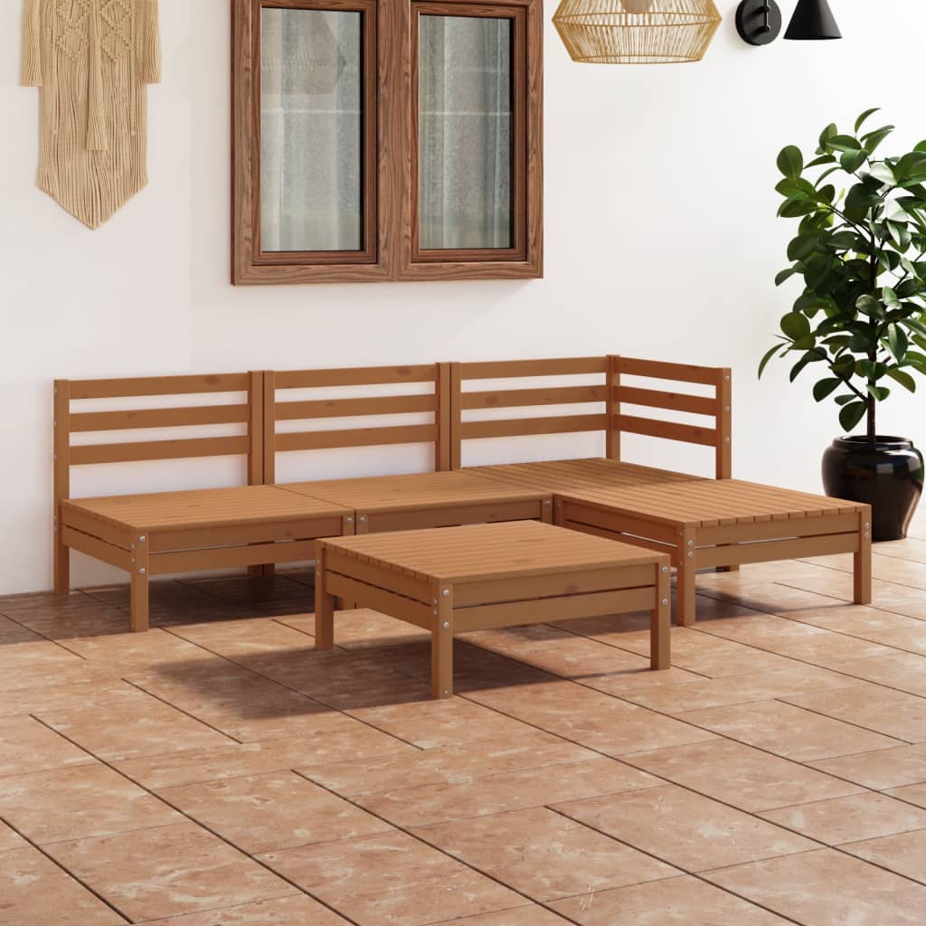 Set mobilier de grădină, 5 piese, maro miere, lemn masiv pin