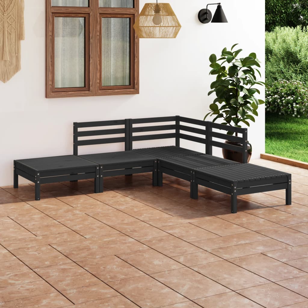 5-tlg. Garten-Lounge-Set Massivholz Kiefer Schwarz