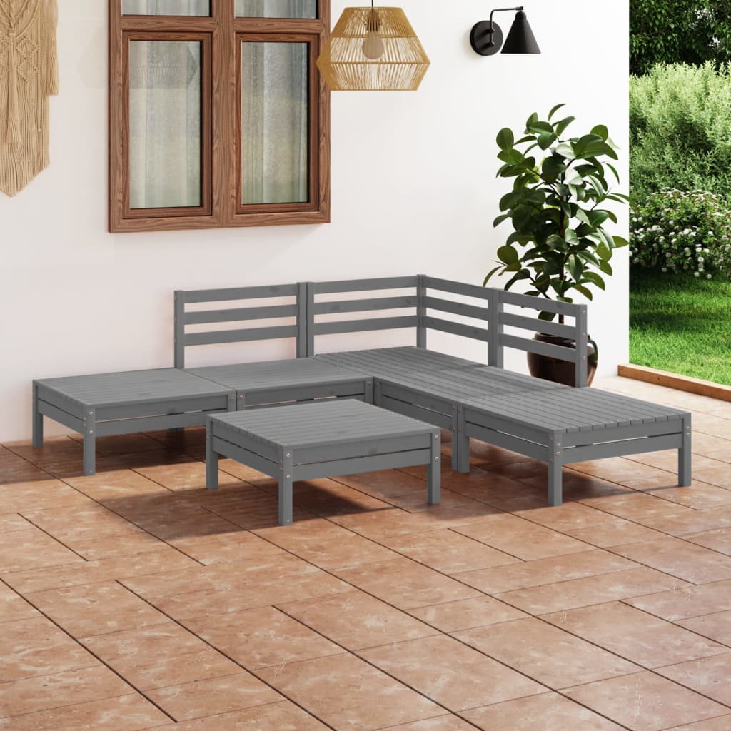 Vidaxl Set Mobilier De Gradina, 6 Piese, Gri, Lemn Masiv De Pin