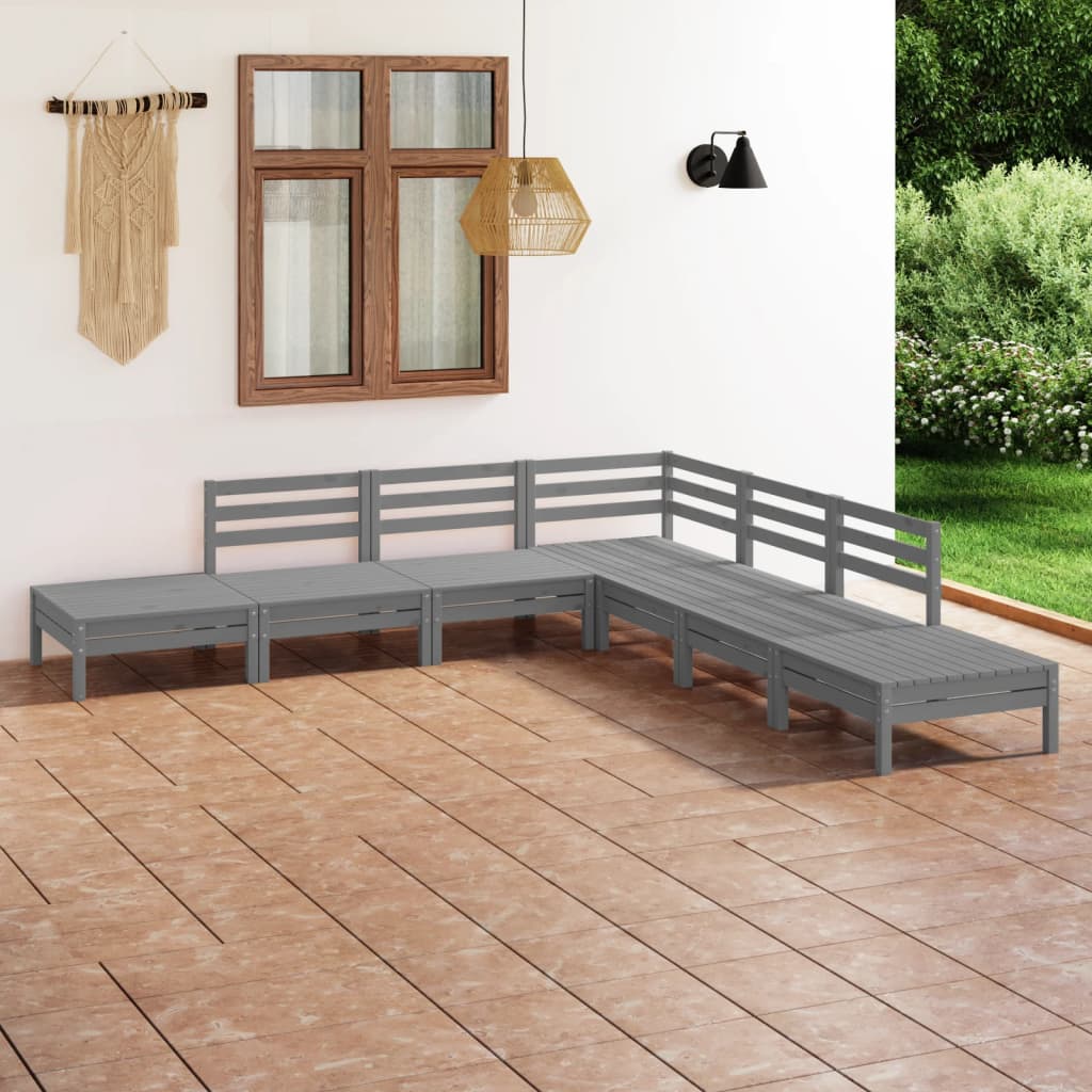 Salon de jardin 7 pcs Bois de pin massif Gris