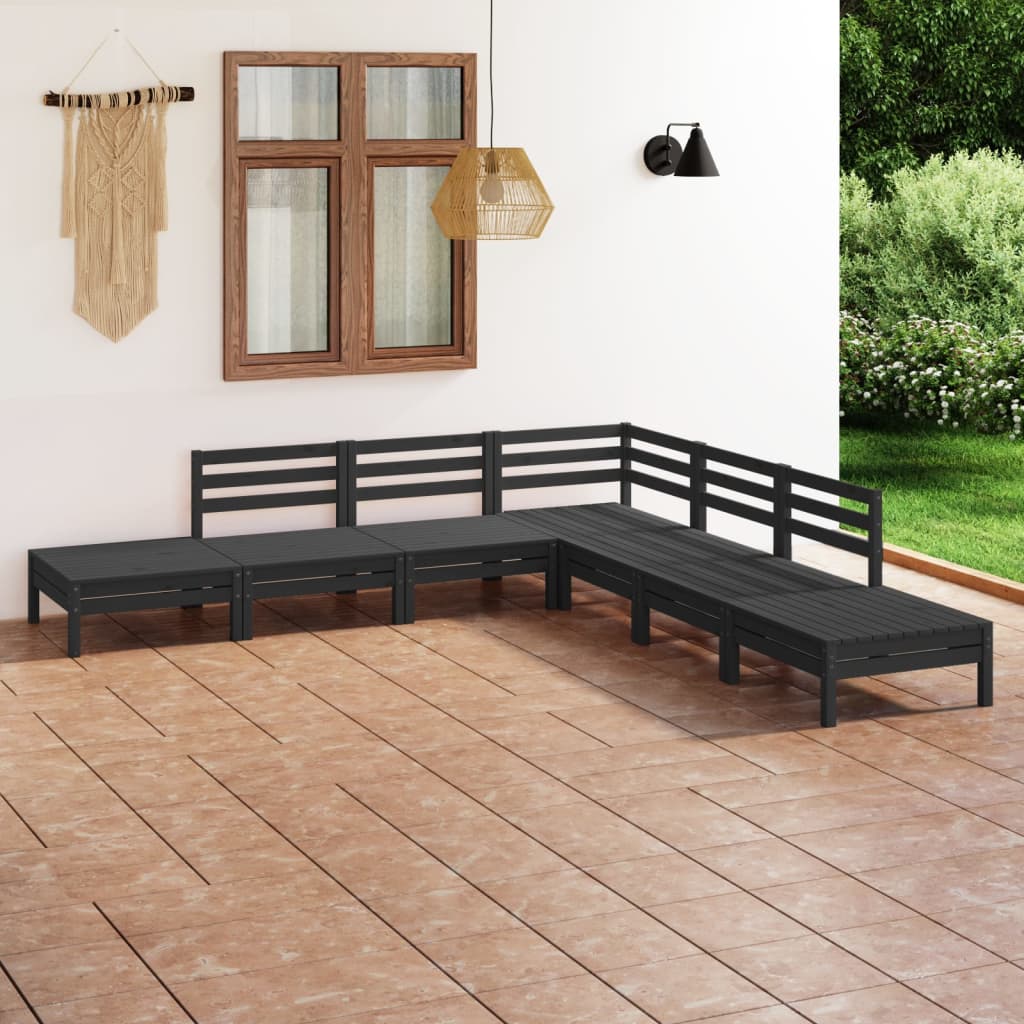 vida XL 7-tlg. Garten-Lounge-Set Massivholz Kiefer Schwarz