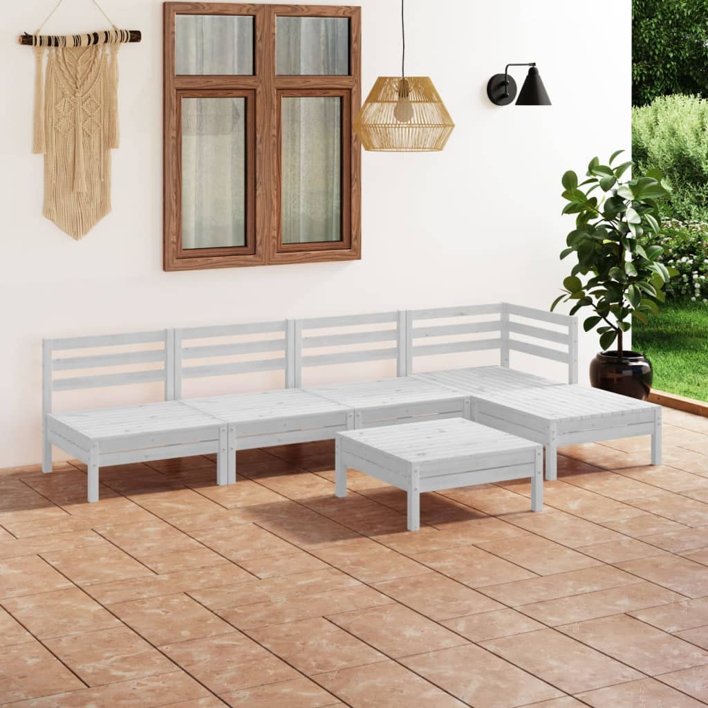 vidaXL Set mobilier de grădină, 6 piese, alb, lemn masiv de pin Mobila Laguna imagine noua