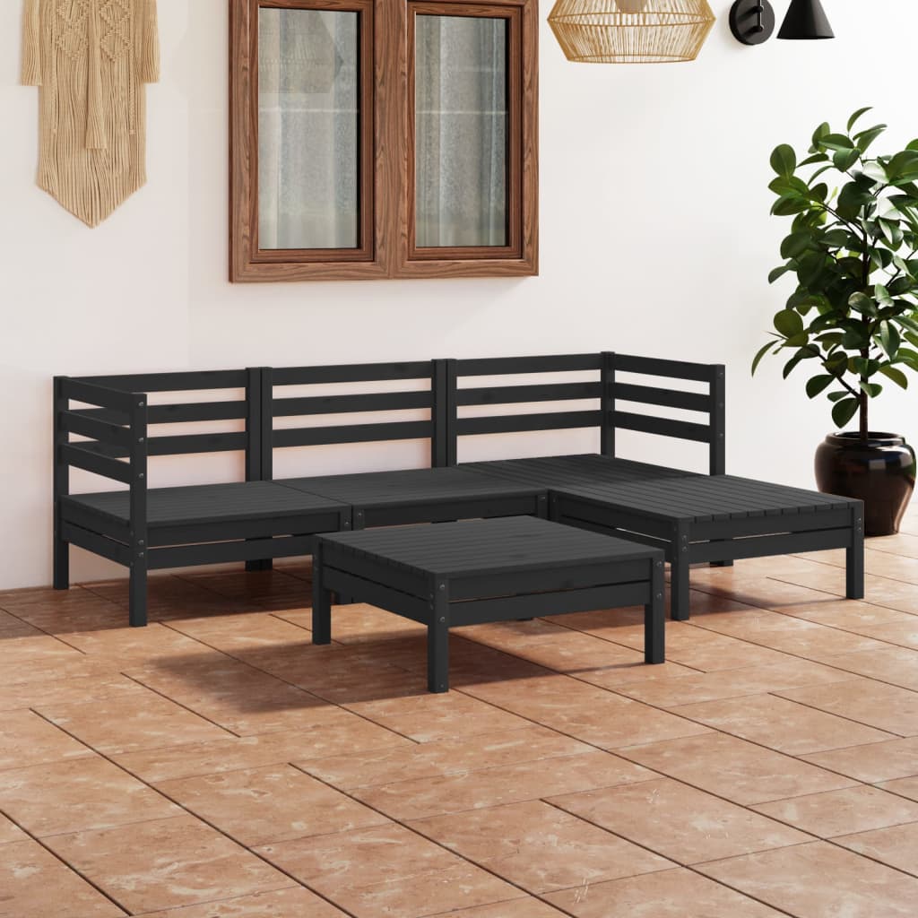 vidaXL 5-tlg. Garten-Lounge-Set Massivholz Kiefer Schwarz