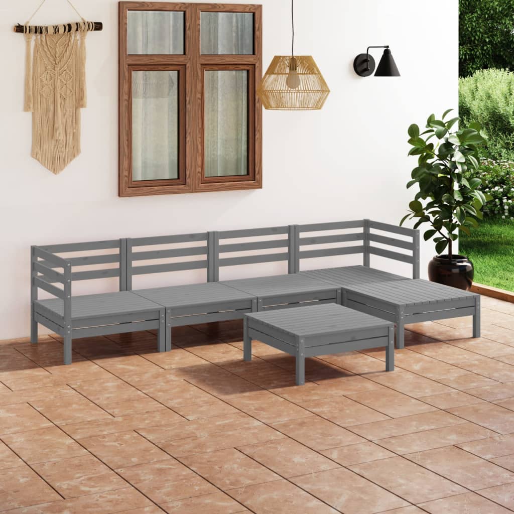 vidaXL 6-tlg. Garten-Lounge-Set Massivholz Kiefer Grau