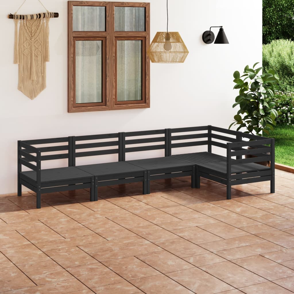 vida XL 5-tlg. Garten-Lounge-Set Massivholz Kiefer Schwarz