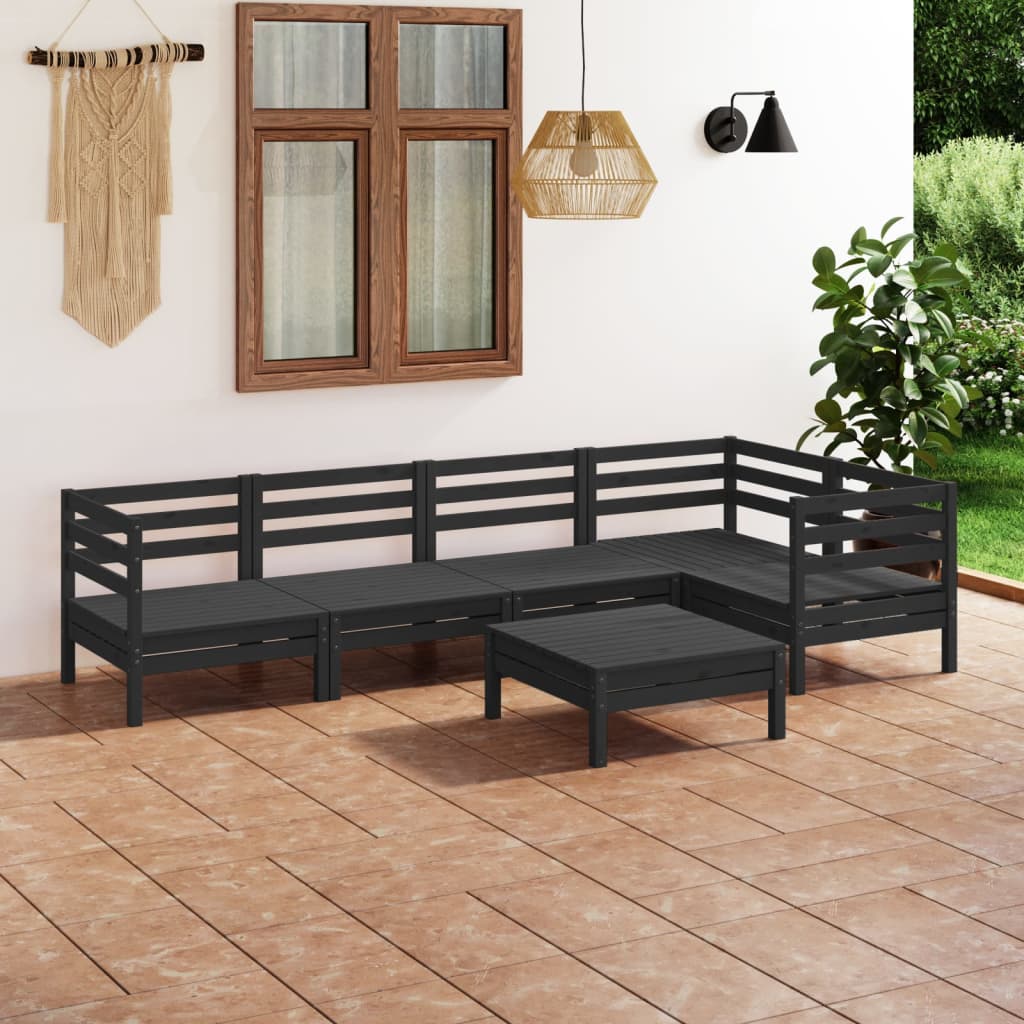 vida XL 6-tlg. Garten-Lounge-Set Massivholz Kiefer Schwarz