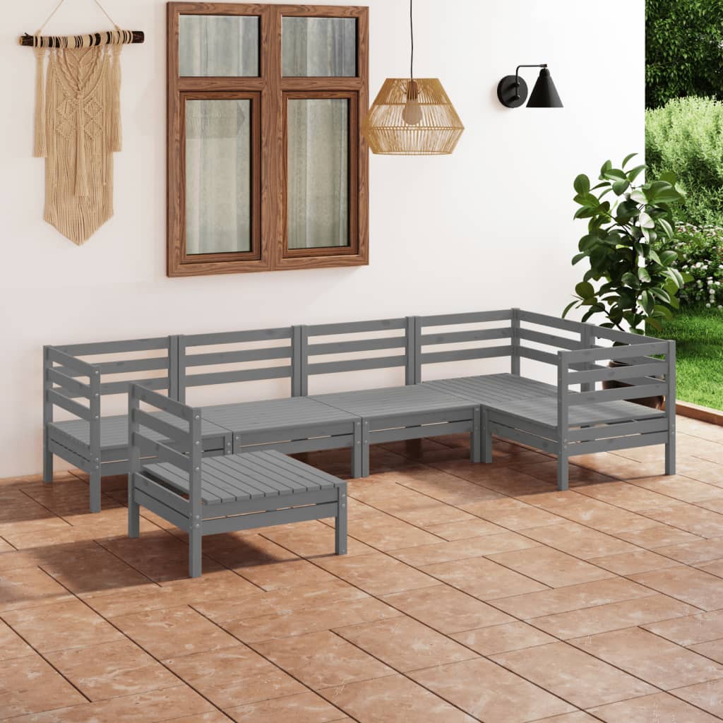 vida XL 6-tlg. Garten-Lounge-Set Massivholz Kiefer Grau