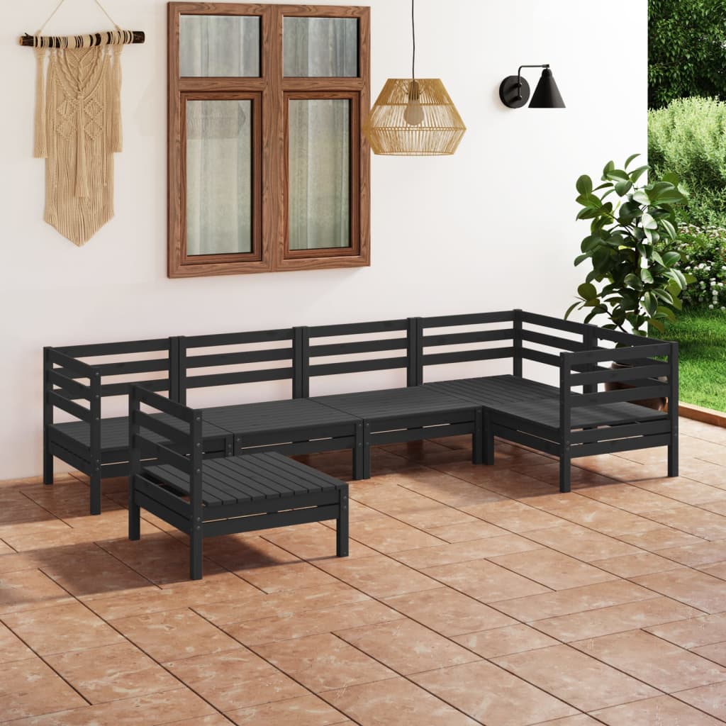 vida XL 6-tlg. Garten-Lounge-Set Massivholz Kiefer Schwarz