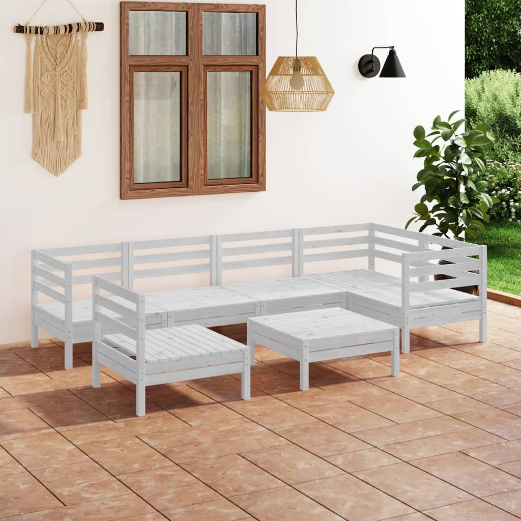 vida XL 7-tlg. Garten-Lounge-Set Massivholz Kiefer Weiß