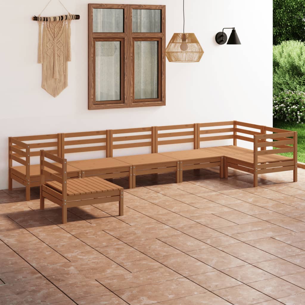 7-tlg. Garten-Lounge-Set Massivholz Kiefer Honigbraun