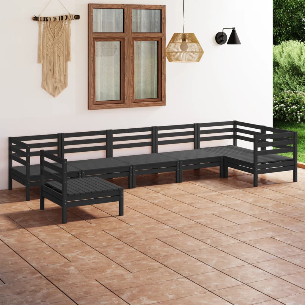 vidaXL 7-tlg. Garten-Lounge-Set Massivholz Kiefer Schwarz