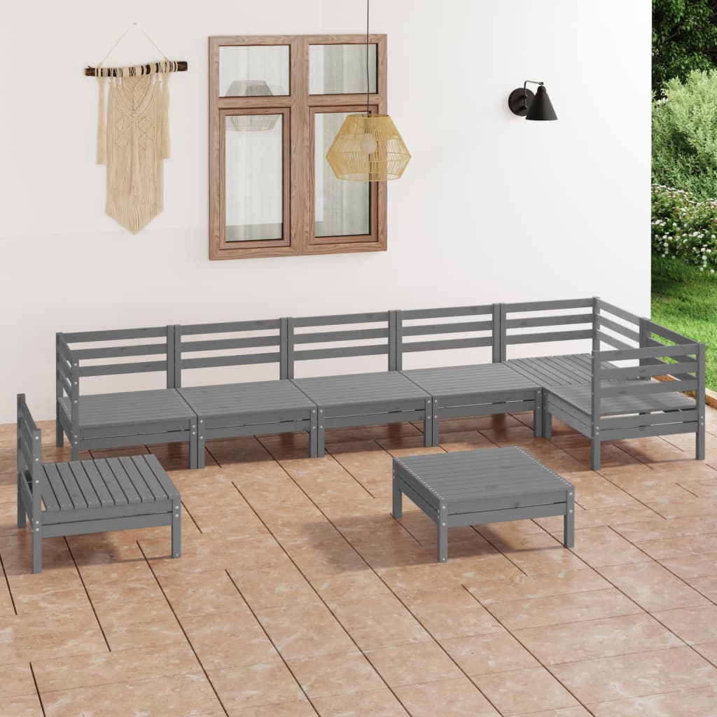 vida XL 8-tlg. Garten-Lounge-Set Massivholz Kiefer Grau