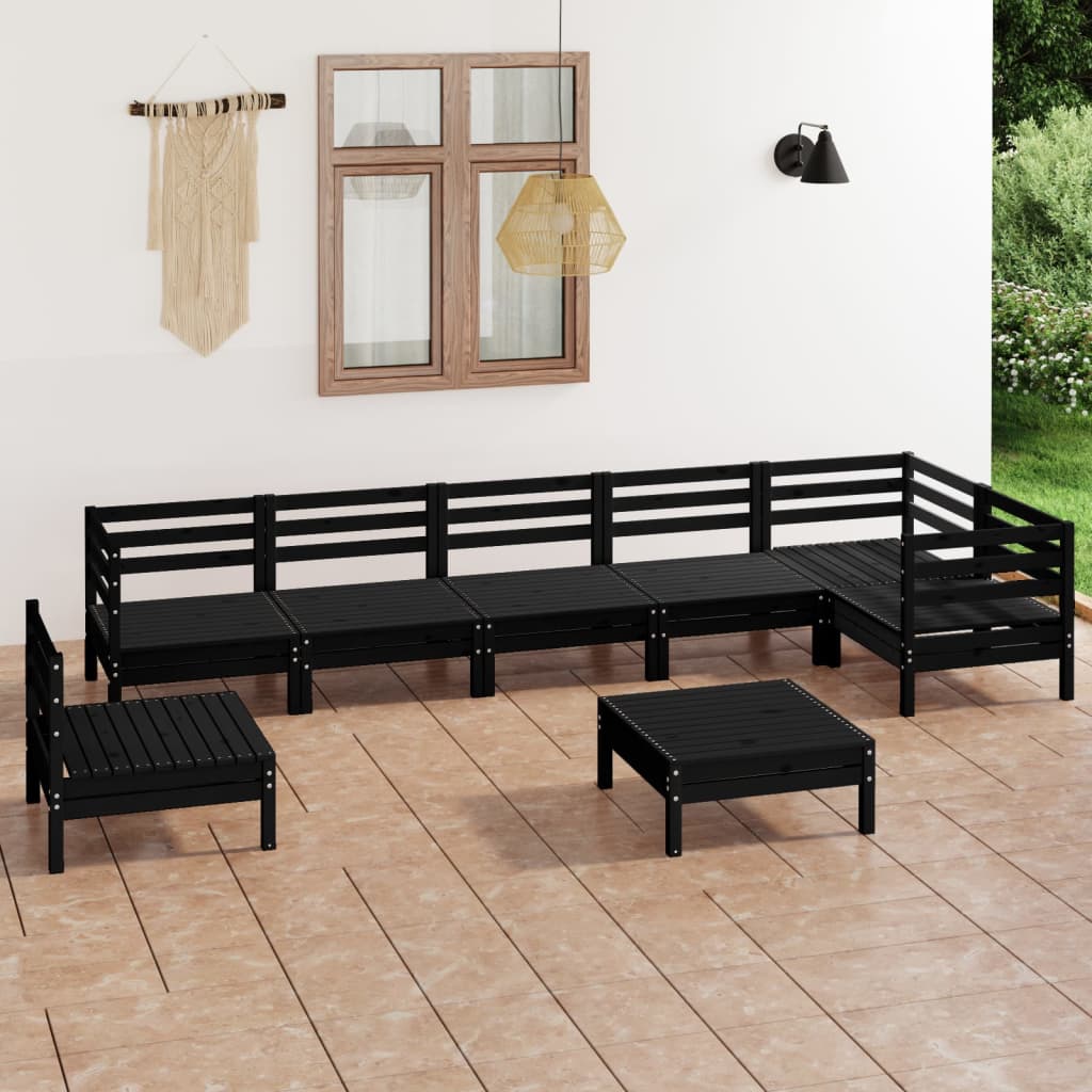 vidaXL Set mobilier de grădină, 8 piese, negru, lemn masiv de pin