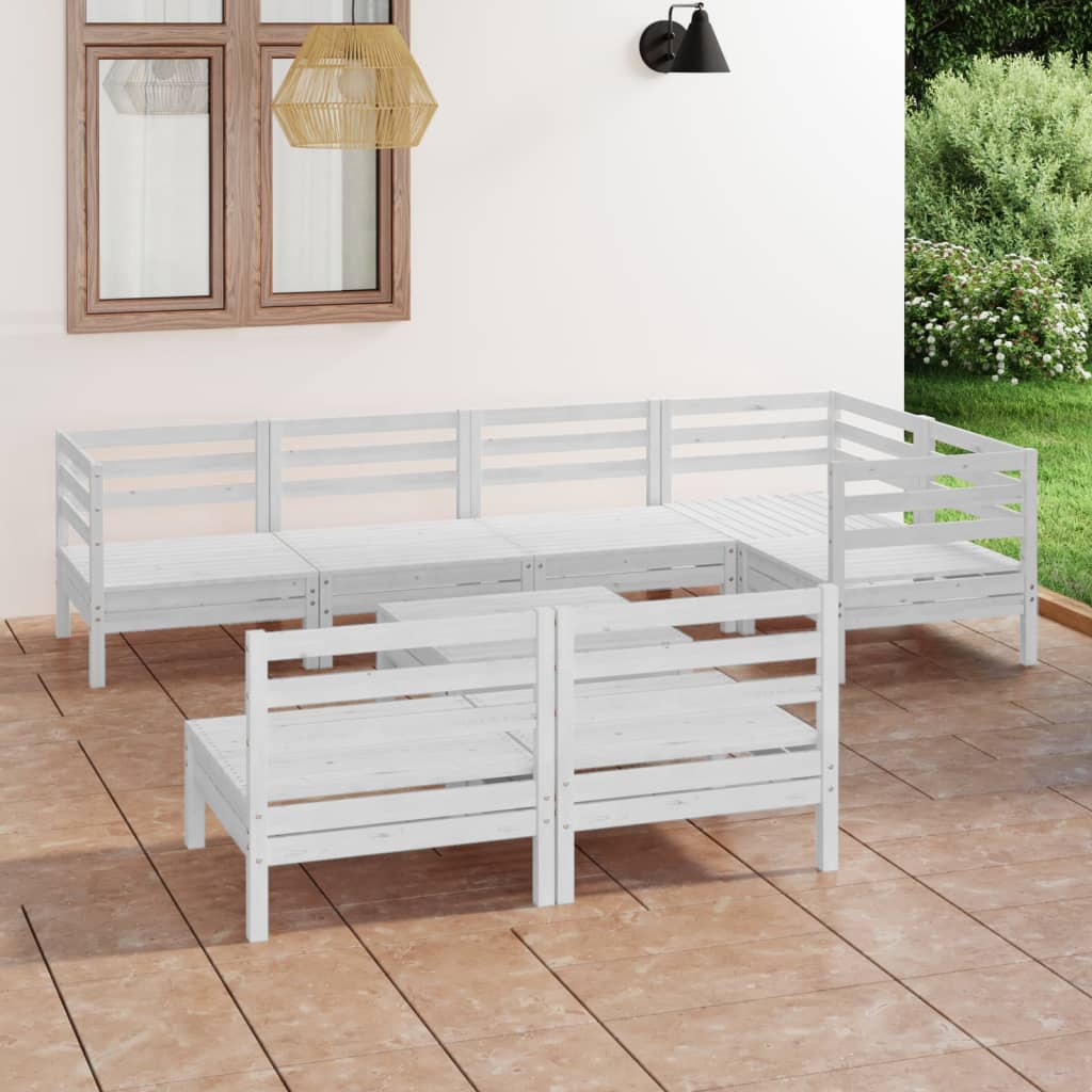 vidaXL Set mobilier de grădină, 8 piese, alb, lemn masiv de pin vidaxl.ro