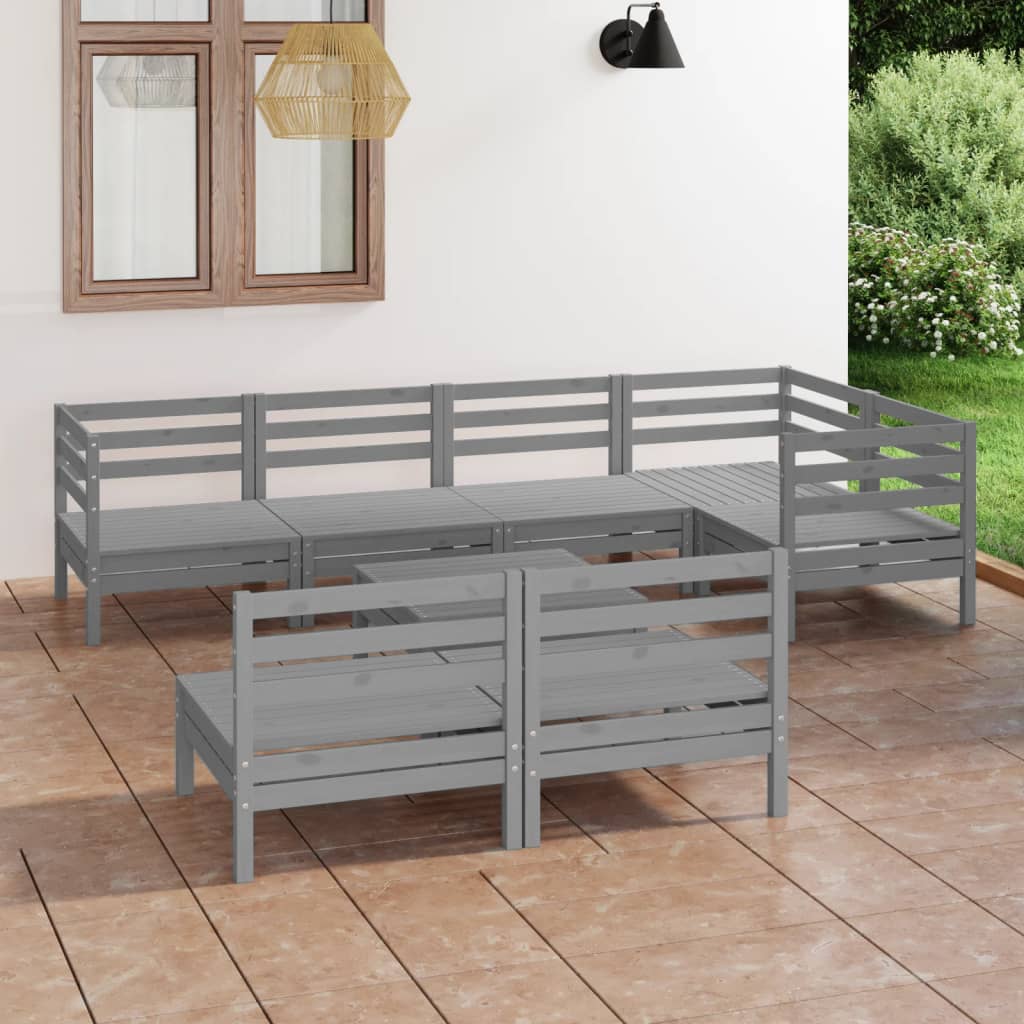 8-tlg. Garten-Lounge-Set Massivholz Kiefer Grau