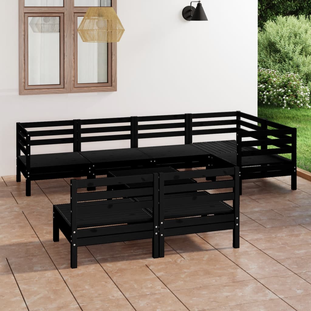 vidaXL 8-tlg. Garten-Lounge-Set Massivholz Kiefer Schwarz