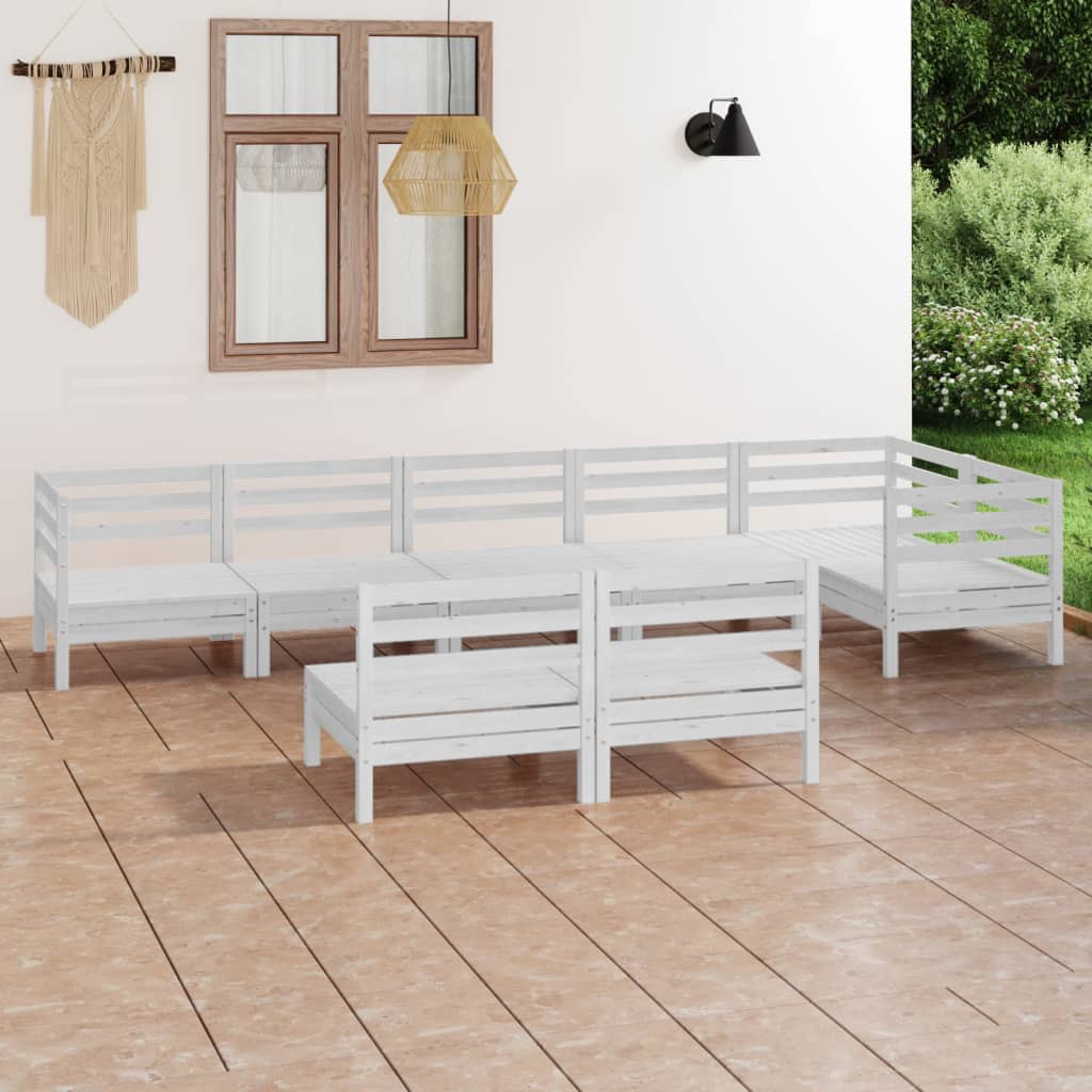 vida XL 8-tlg. Garten-Lounge-Set Massivholz Kiefer Weiß