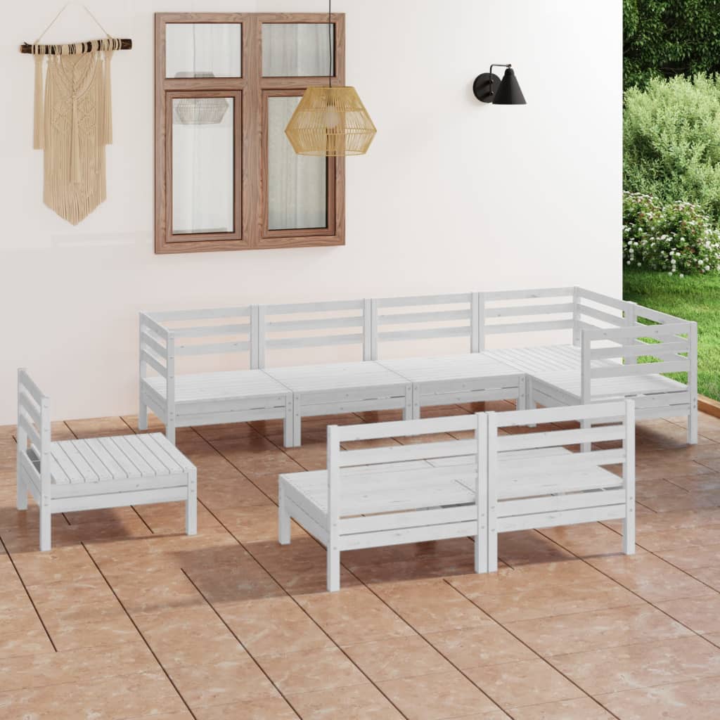 vida XL 8-tlg. Garten-Lounge-Set Massivholz Kiefer Weiß