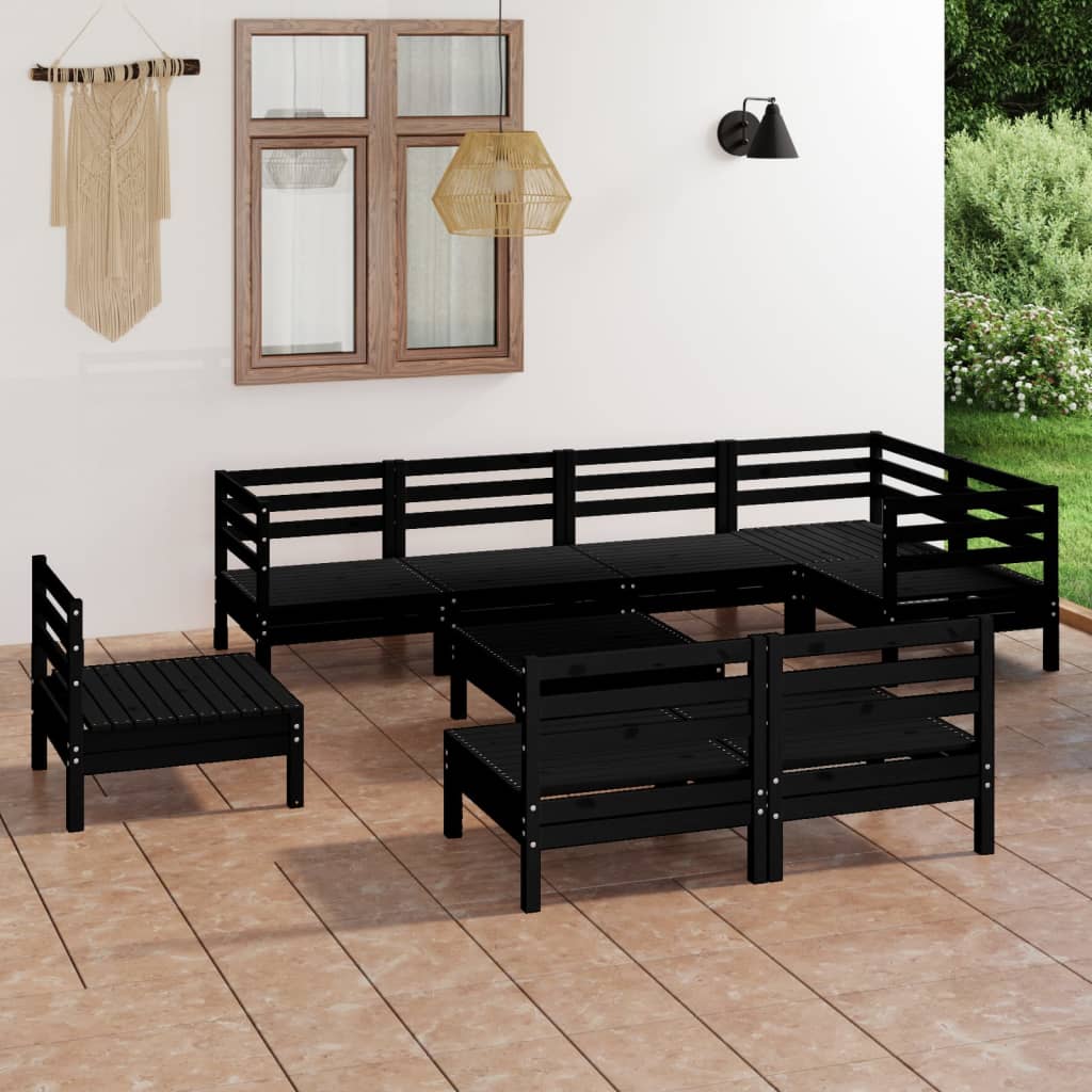 vidaXL Set mobilier de grădină, 9 piese, negru, lemn masiv de pin