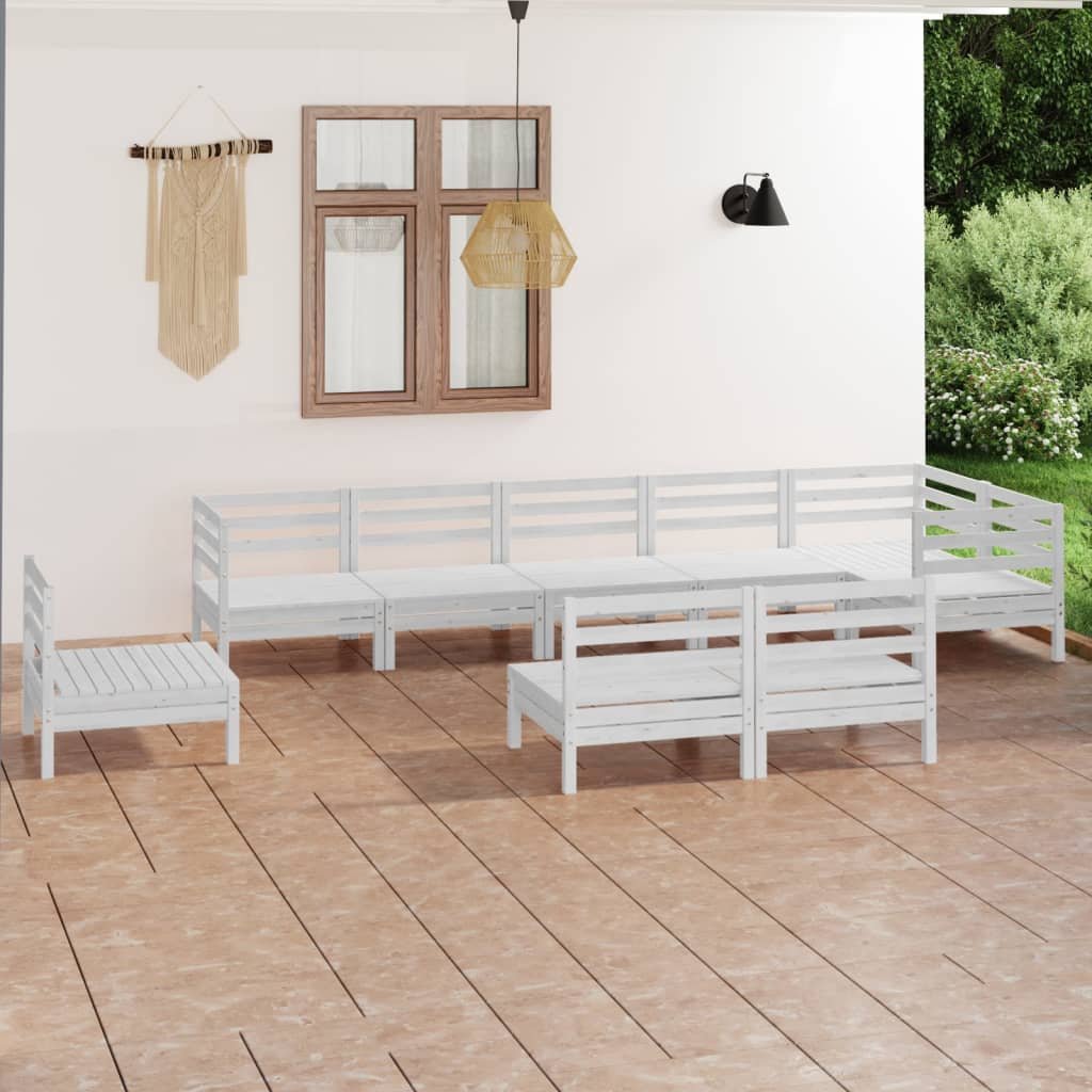 vida XL 9-tlg. Garten-Lounge-Set Massivholz Kiefer Weiß